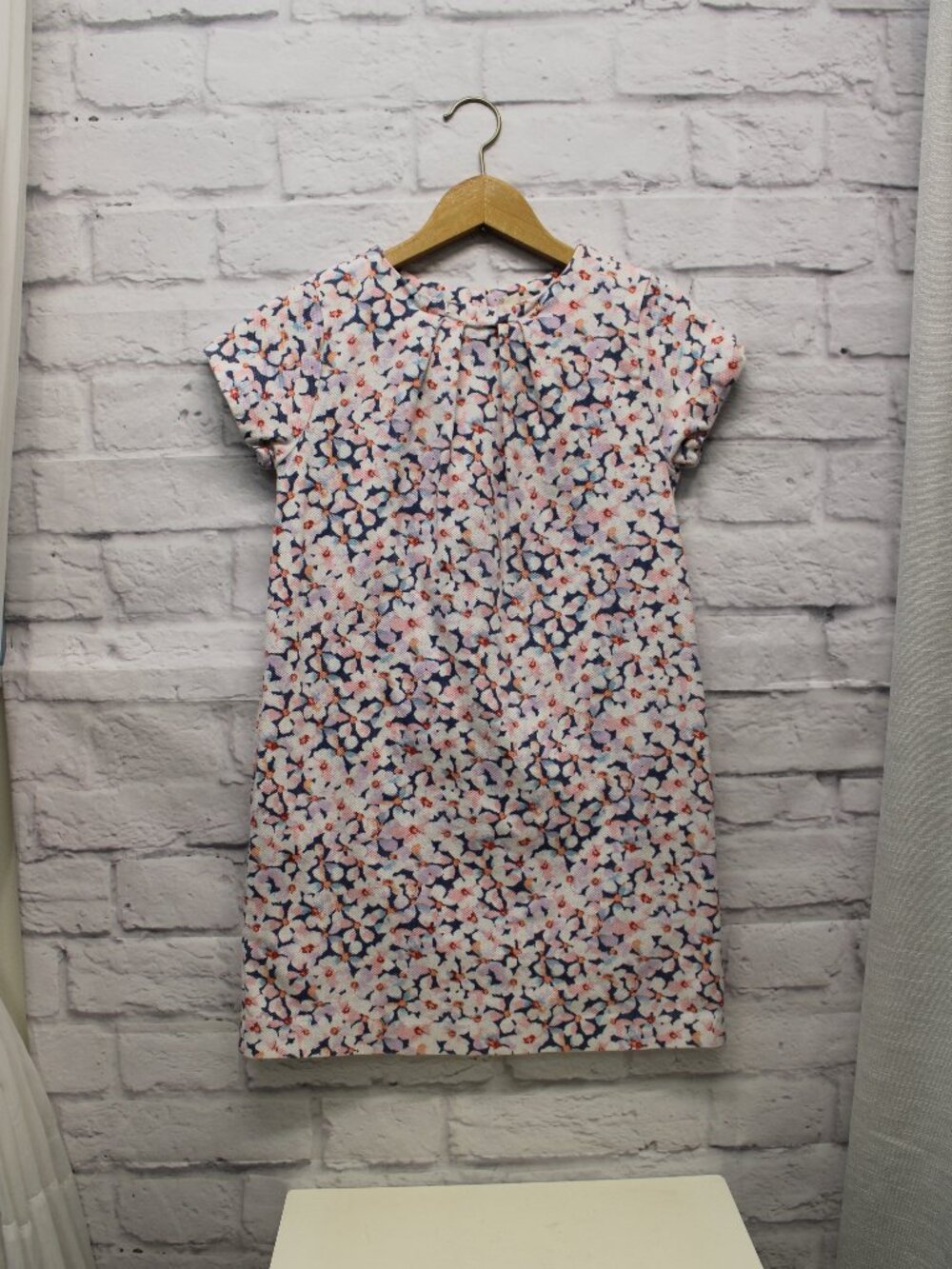 Lands' End Kids Size 10 Pink Blue Floral Shortsleeve Lined Shift Dress
